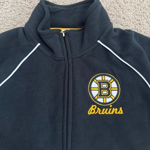 Boston Bruins Fleece Reebok Boys M NHL Full Zip Track Jacket Black Yellow Logo - Picture 3 of 9