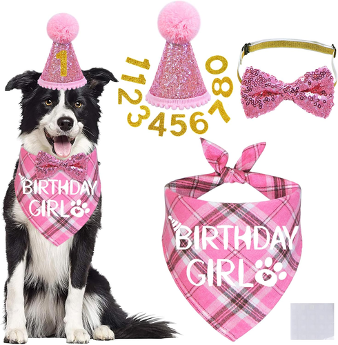 Dog Birthday Outfits, Multi Size Dog Birthday Hat Dog Birthday Girl Bandana Bow - Picture 12 of 12