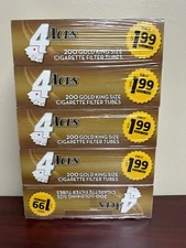 4 ACES Gold Light King Size 200ct Each -5 Pack Cigarette Tubes~Ships in Box