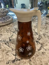 VINTAGE GLASS SYRUP SERVER/JAR/DISPENSER