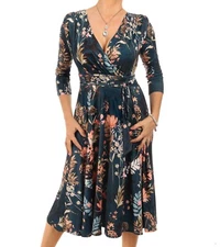 New Dark Teal Floral Fit & Flare Dress