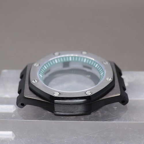 41mm Watch Case+Rubber Bracelets PVD Black Electroplating Fit Nh35 Nh38 Movement - Picture 7 of 18
