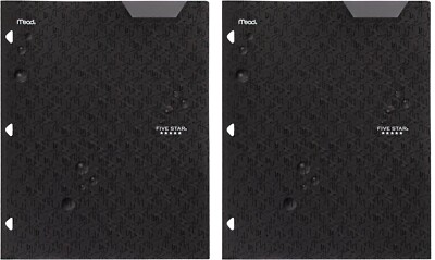 Five Star Excellent 2-Pocket Folder, Plastic Folder  Stay-Put Tabs, Black, Qty=2