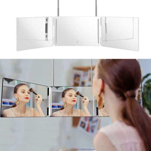 Mirror 3 Way Shave Makeup Mirror Shelf Haircut DIY Tool Adjustable Hooks Trifold - Picture 2 of 17