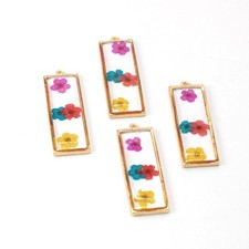 Clearance 8PCS Gold Tone Real Dry Flower Resin Rectangle Charm Pendant GBY426