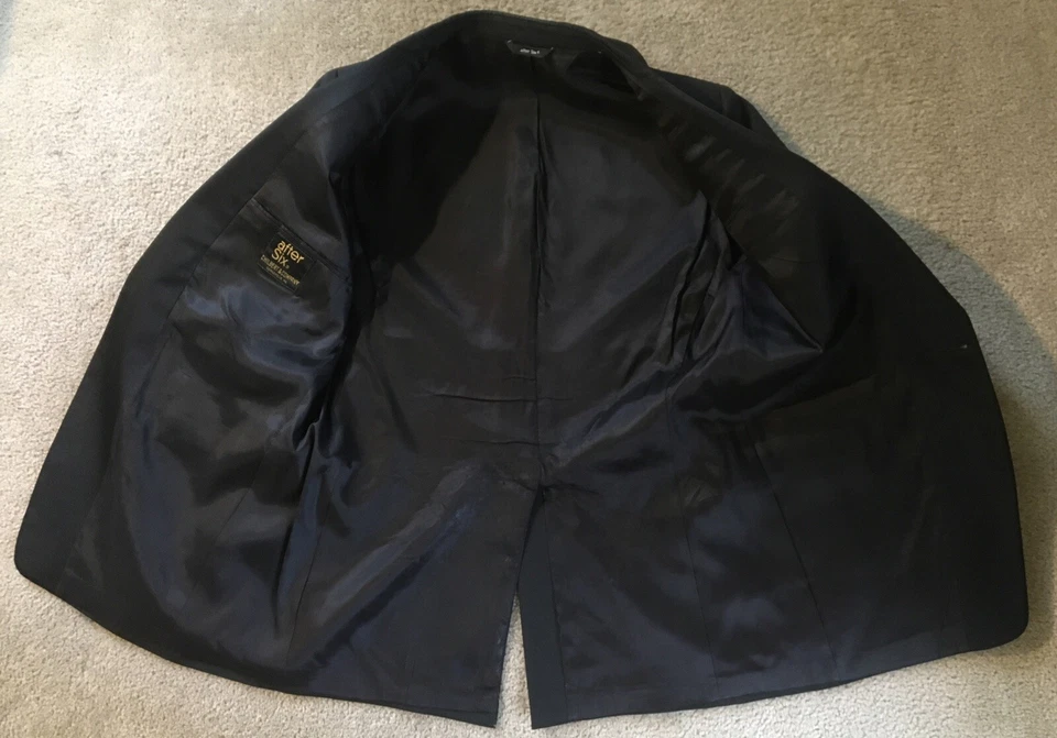 Traje de esmoquin de lana negro After Six para hombre: chaqueta 42R, pantalones ajustables 37”-44” Foto 3 de 4