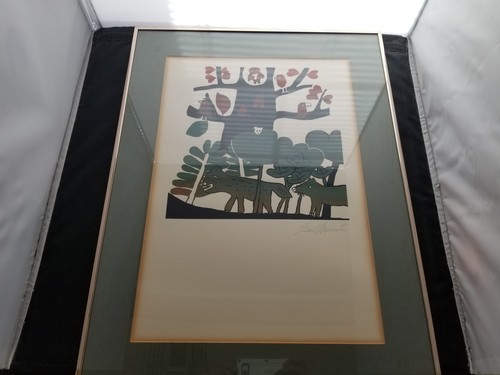 San Murata signierte & gerahmte Serigrafie # 1 von 1 Tiere & Vögel in einem Baum 18x24  - Bild 1 von 12