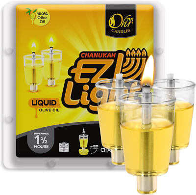 Pre-Filled Menorah Oil Cup Candles - Hanukkah EZ Lights - 100% Olive Oil with Co