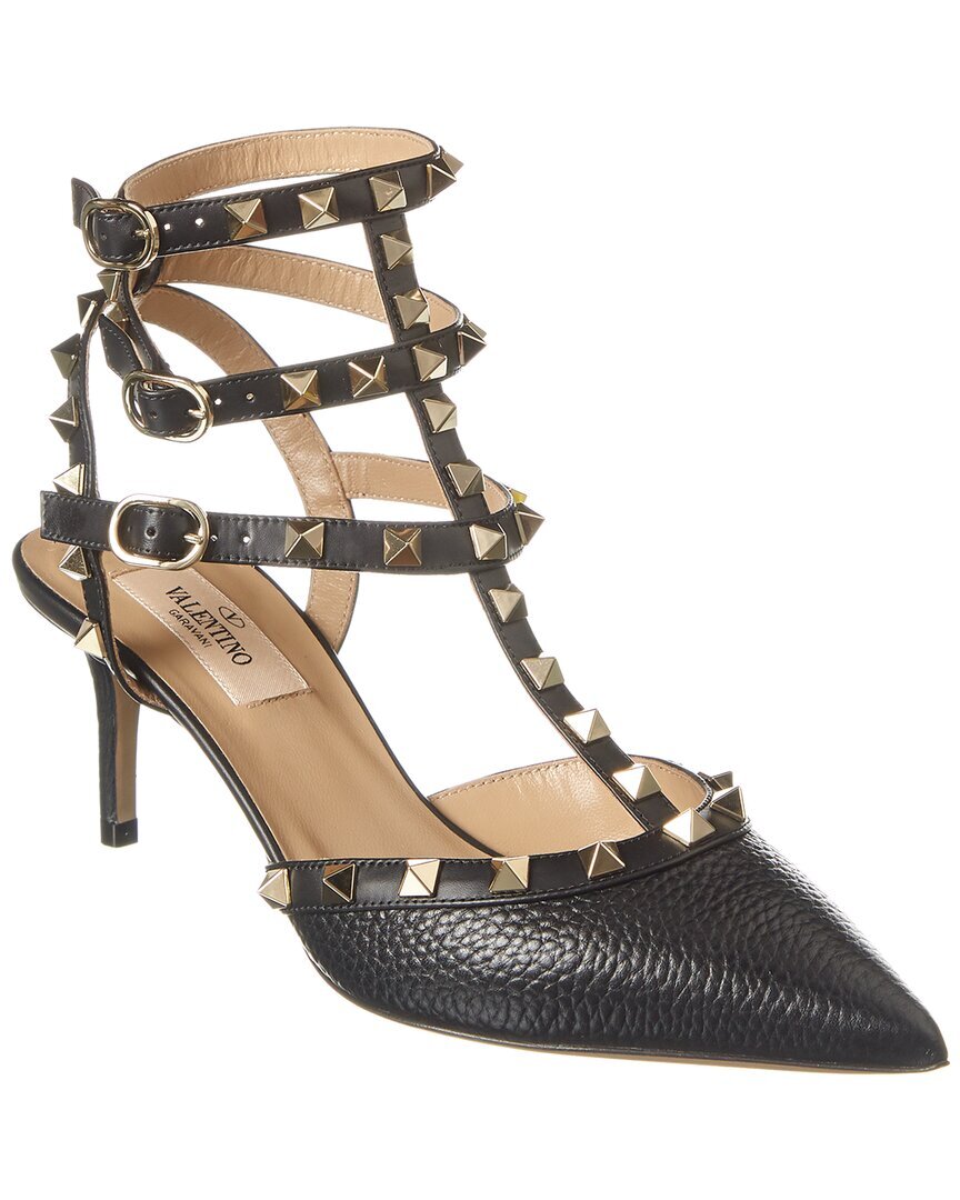 Туфли-лодочки из зернистой кожи Valentino Rockstud в клетку 65 с ремешком на щиколотке женские черные 39