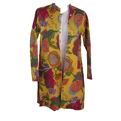Jacket | Long | Quilt | Handmade | Reversible | 2 Patterns | Flora | Buttons