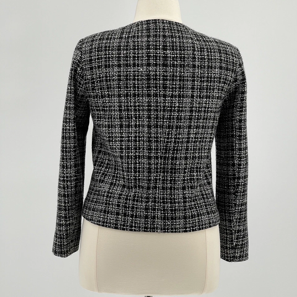 Ellen Tracy Jacket Women’s Black & White Tweed Blazer Rhinestones Size 12 Large - Image 4 of 4