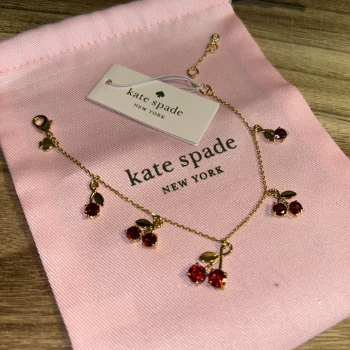 Kate Spade NWT Sundae Cherry Charm Bracelet Gold Bracelet with red Rhinestones