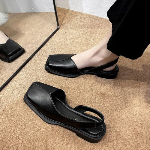2024 Retro Square Head Closed Toe Sandals Fashion Low Heel Shallow Mouth Shoes