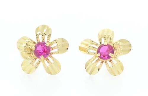 yellow gold 14k flower earrings cz stud back screw - 第 7/17 張圖片