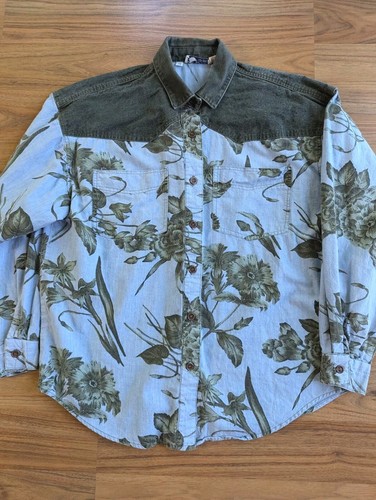 Vintage Gotcha Covered USA Womens Cowboy Floral Print Shirt M Blue Western A7 - Picture 2 of 11