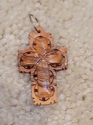 Holy Land Olive Wood Bethlehem Cross Pendant (1.5" tall) Handmade - Picture 2 of 5