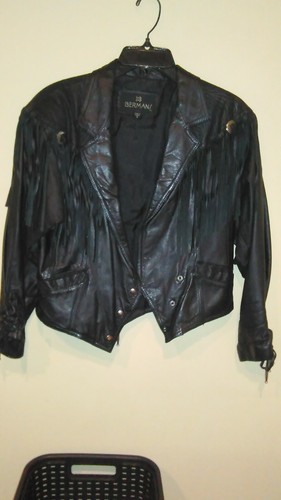 Black Leather Fringe Jacket Size 