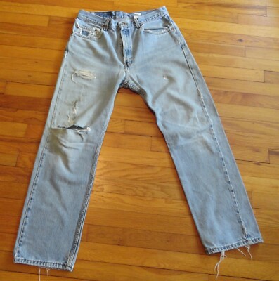 Vintage Levi''s 505 Jeans 33 x 29-1/2 Mexico Worn Torn Distressed Shredded Grunge