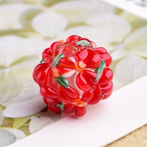 2pcs Handmade Flower 16mm Round Lampwork Glass Loose Beads For Jewelry Making - Picture 8 of 11