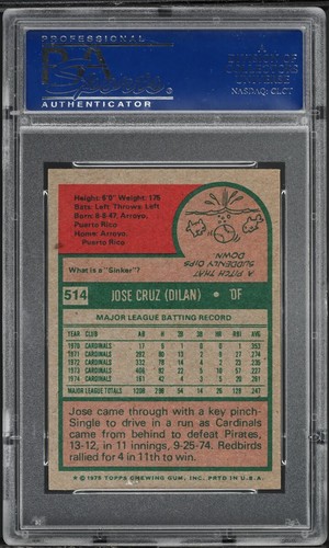 1975 Topps Mini #514 Jose Cruz PSA 8 NM-NT Astros - Foto 2 di 2