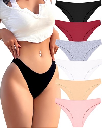 FINETOO 6 Pack Cotton Underwear for Women Cute Low Rise Bikini Panties High Cut  - Picture 13 of 17