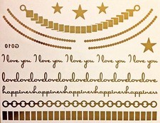 Flash Temporary Adhesive Tattoo Gold 12 Pieces Bracelet Foot Neck Chain Body G10
