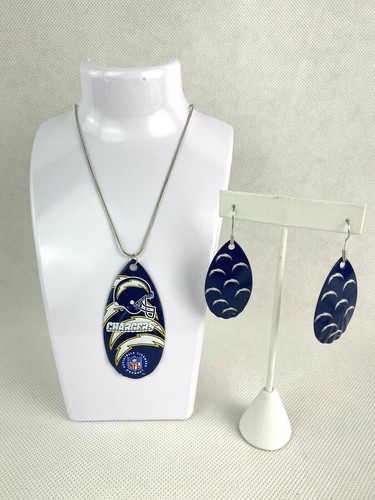 NFL Los Angeles Chargers Repeat Logo Teardrop Spinner Earrings &/ Necklace Set - Picture 2 of 2