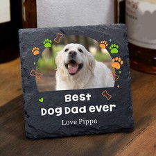 Personalised Photo Slate Coasters Custom Your Text for Best Dog Dad Dog Owner