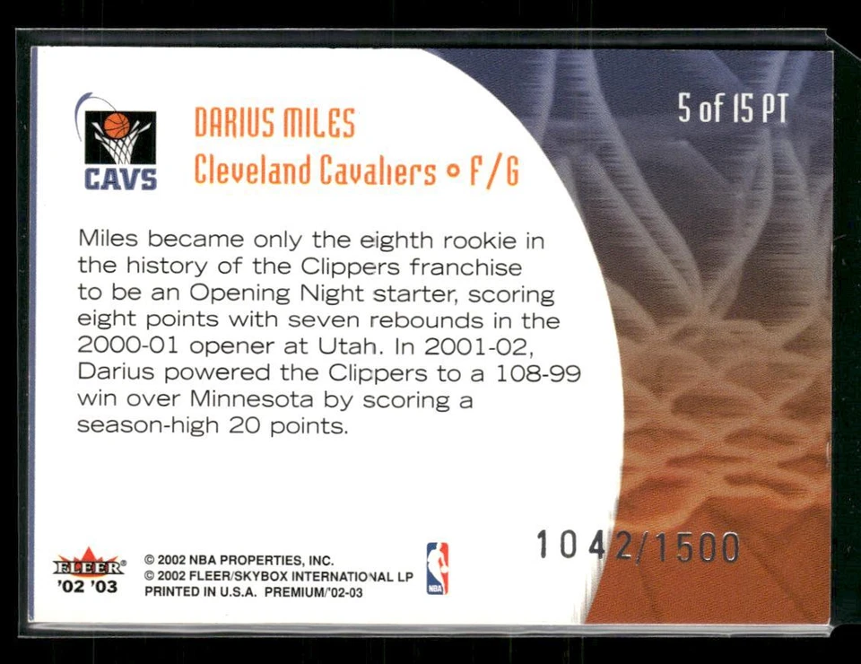 2002-03 Fleer Premium #5 PT Darius Miles Prime Time #/1500 - Image 2 of 2