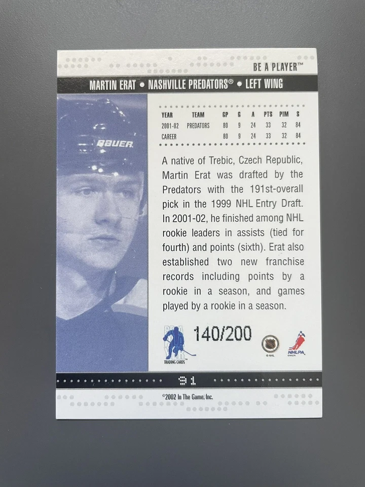 2002-03 ITG Be A Player Memorabilia Ruby /200 Martin Erat #91 - Image 2 of 2