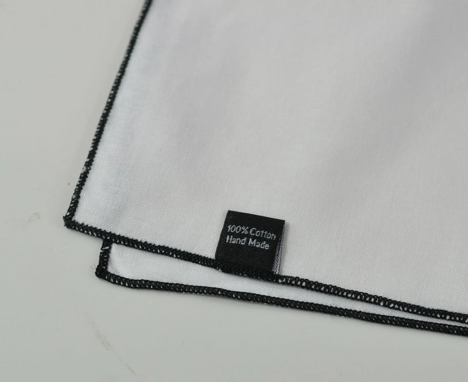Men Black + White 100% Cotton Formal pocket square Handky Handkerchiefs - Imagem 4 de 4