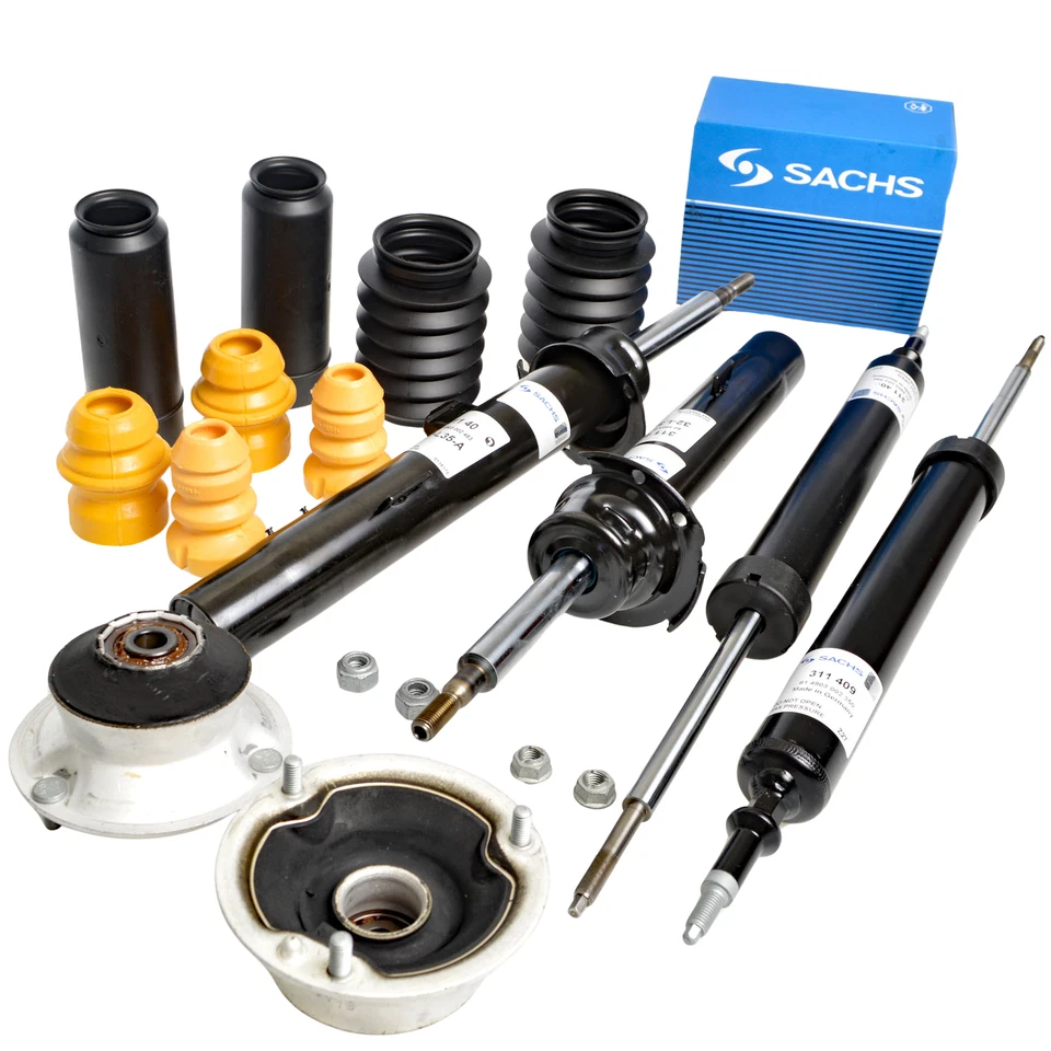 4x SACHS Stoßdämpfer + Service-Kit + Domlager Vorne Hinten für BMW E90-E93