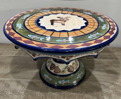 Vintage Danna Cullen By Zrike Field & Stream Pedestal Cake Plate Cabincore Moose