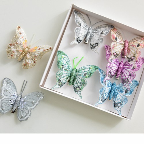3Pcs 6Pcs Christmas Tree Butterfly Decorations Glitter Butterflies Centerpiece - Picture 3 of 24