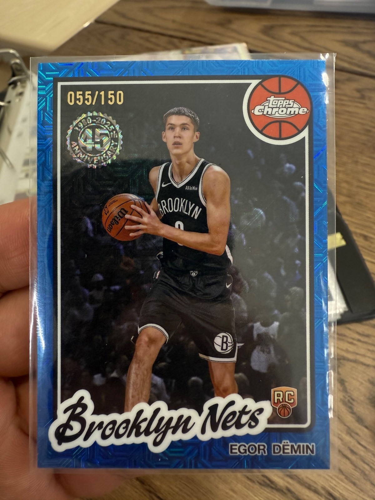 2025-26 Topps Egor Demin 1980-81 Chrome Blue Mojo Refractor /150 RC Nets MS7
