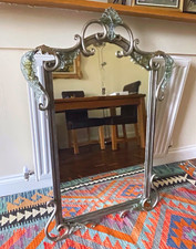 Antique Style Silver Metal Framed Wall Mirror, Floral Scroll Leaf, 50cm