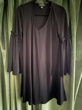 Karen Kane Black Bell Sleeve Mini Dress Tunic Top L Goth Boho Ruffle V Neck