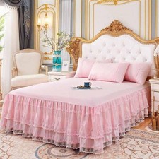 Double Lace Bed Skirt for Queen Bed - 17in. Drop, Easy Fit Ruffle Bedskirt Wr...