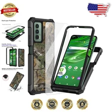 Cricket Outlast Case Camo w/ Screen Protector, Military Dual Layer Shockproof