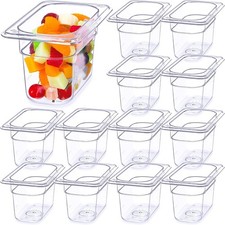 12 Packs Plastic Clear Food Pan 1/9 Size Deep Stackable Polycarbonate Pan with C