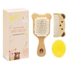Baby Hair Brush and Comb Set for Newborns  Toddlers - Wooden Handle and Natu...