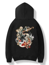Niepce Men's Japanese Streetwear Sweatshirt Yin-Yang Koi Embroidered Hoodie