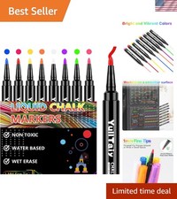 Fine Tip Liquid Chalk Markers Set of 8 - Vibrant Erasable Colors for All Surf...