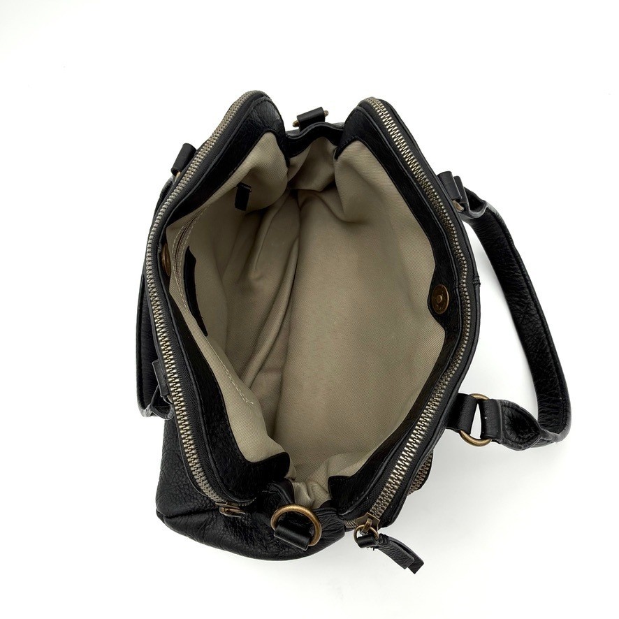 American Leather Co Black Pebbled Leather Satchel Crossbody Bag Top Handle Strap