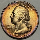 1945 Washington Quarter, Gem BU, Nicely Toned! Silver