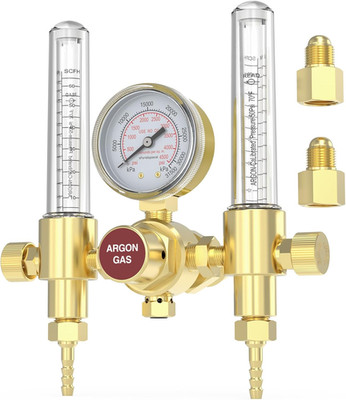 Dual Output Argon Regulator Flow Meter Mig Tig, 0-4500PSI, CGA580 Inlet Connecti