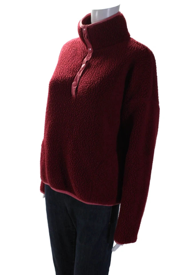 Chaqueta J Crew Mujer Vintage Polar Rojo Imitación Piel Media Cremallera Manga Larga Talla S Foto 2 de 4