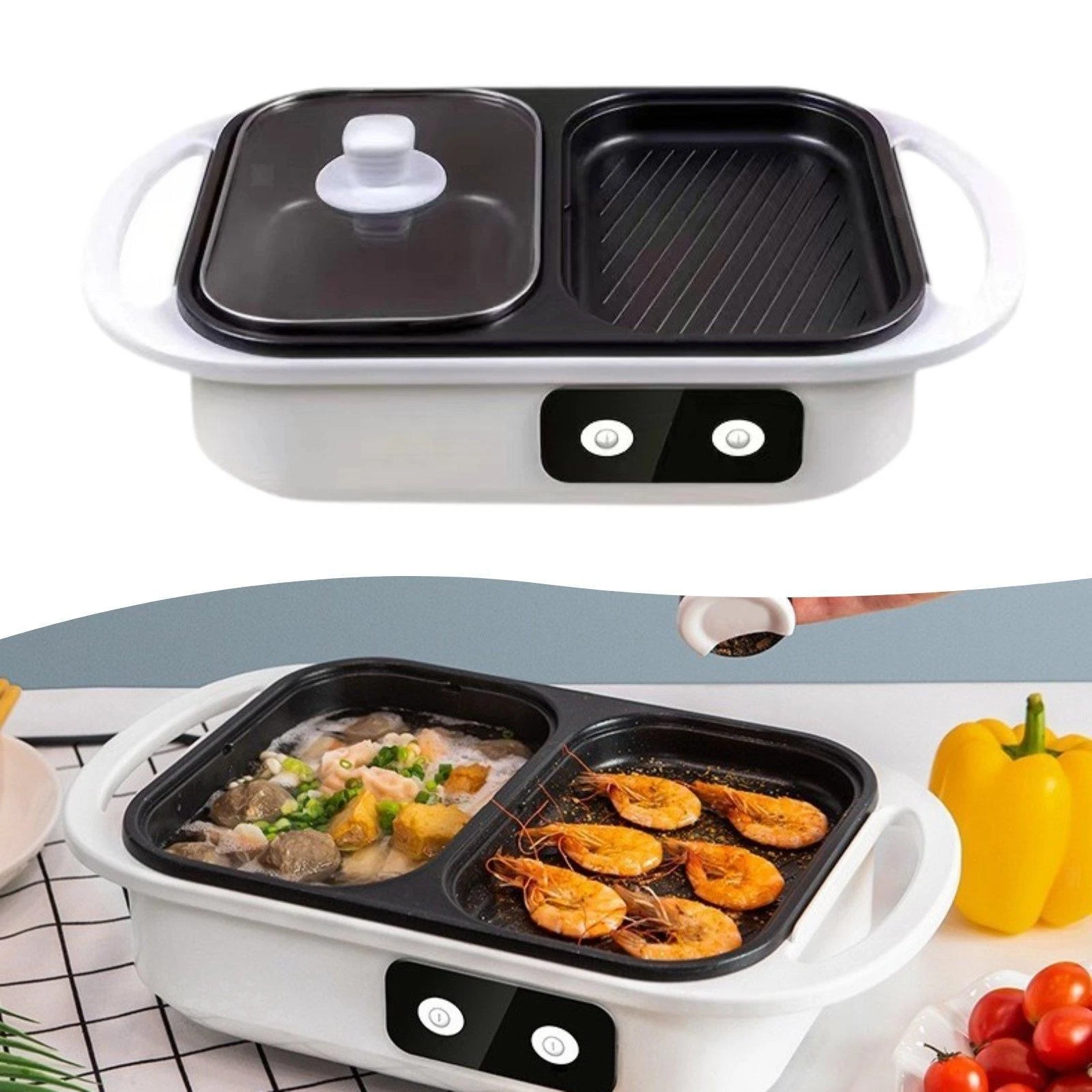 Electric Hot Pot with Grill Portable for Garden Grilled Meat Birthday Party
