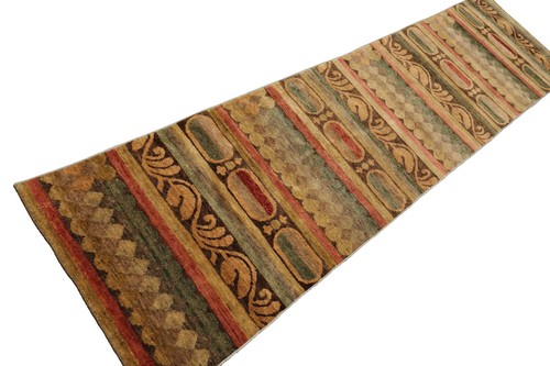 MICHAELINE & KOHLBERG Tibetan 2'6"x9'9" Runner Hand Knotted Art & Deco Wool Rug - Picture 5 of 7