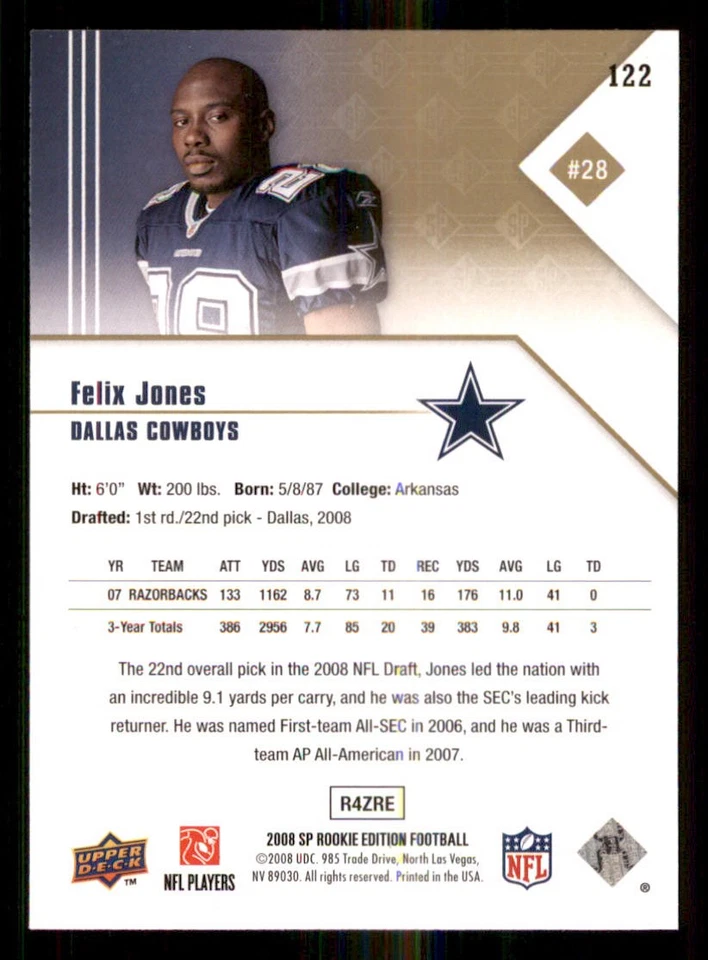 2008 SP Rookie Edition #122 Felix Jones RC - Image 2 of 2